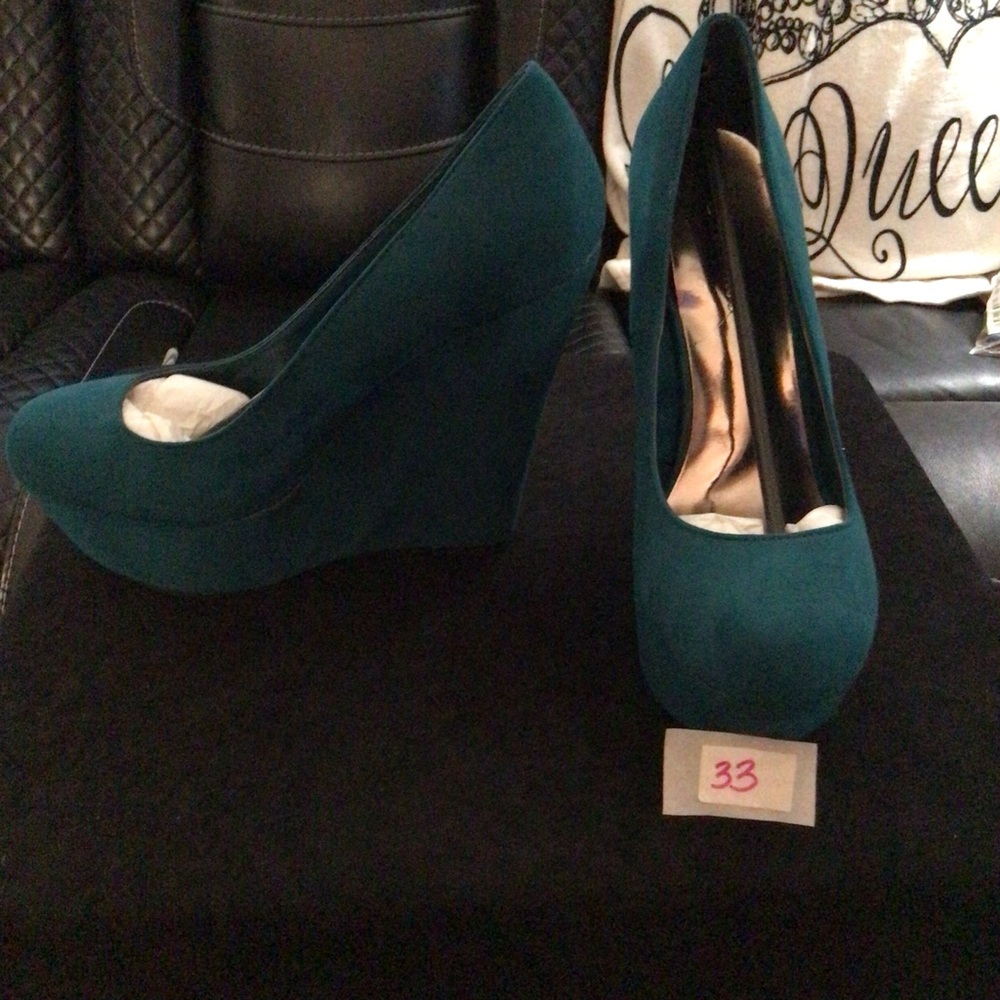 Brickelles Blue Wedge Shoes with Suede Finish
